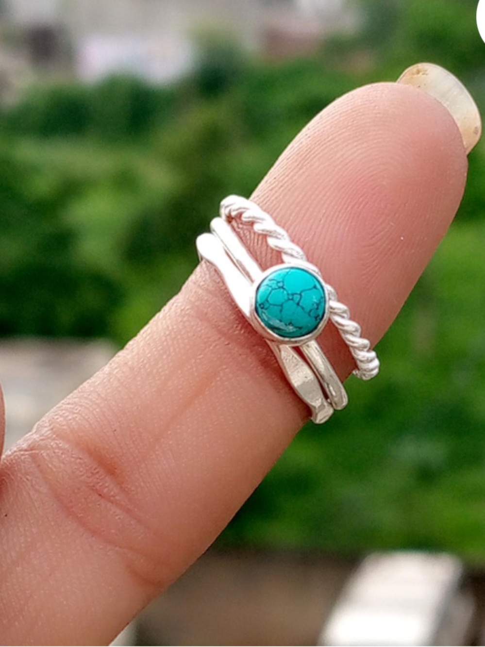 Sterling Silver Stackable Ring with Turquoise Stone